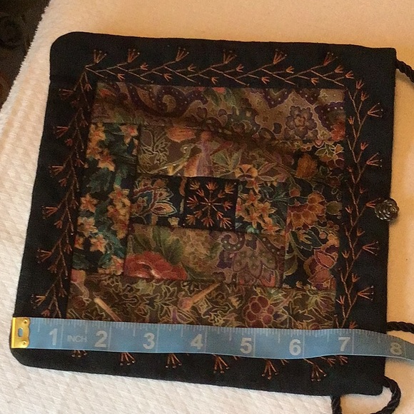 Handmade,Quilt squares and Embroidered,Beaded Crossbody Bag. Boho,Hobo, Quaint - Picture 4 of 7